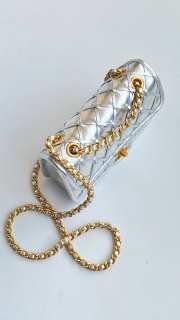 Uubags Mini Flap Bag Metallic Braided Calfskin & Gold Metallic Silvery 13x19x5.5cm - 4