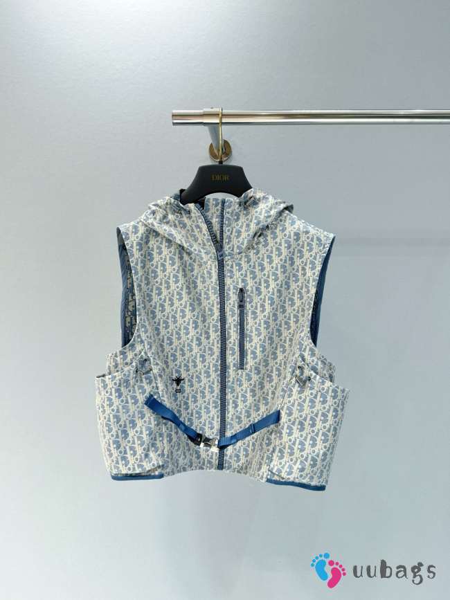 Uubags Dioriviera Hooded Vest Blue and White Dior Oblique Jacquard Technical Taffeta - 1