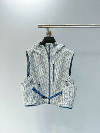 Uubags Dioriviera Hooded Vest Blue and White Dior Oblique Jacquard Technical Taffeta