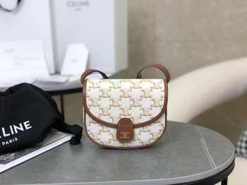 Uubags Celine mini Besace in Triomphe canvas and calfskin bag white 16x14x4cm