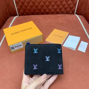 Uubags Louis Vuitton M13964 Multiple Wallet LV Blason Denim 11.5x9x1.5cm
