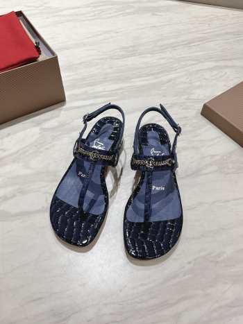 Uubags Christian Louboutin MJ Thong croc-effect leather sandals navy blue