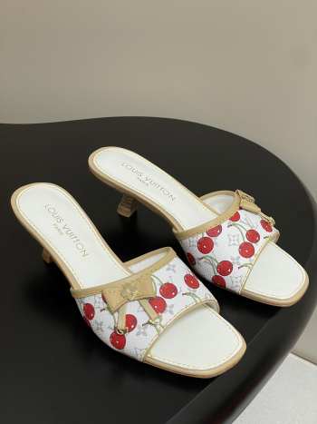 Uubags Louis Vuitton White/Red Monogram Cerise Canvas Bow Slide Mules
