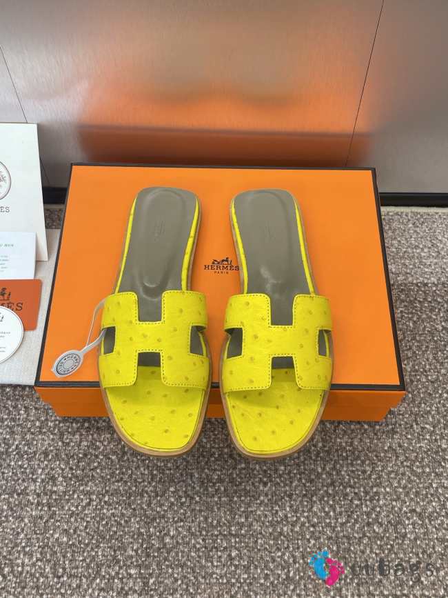 Uubags Hermes Oran Ostrich Leather Slippers 01 - 1