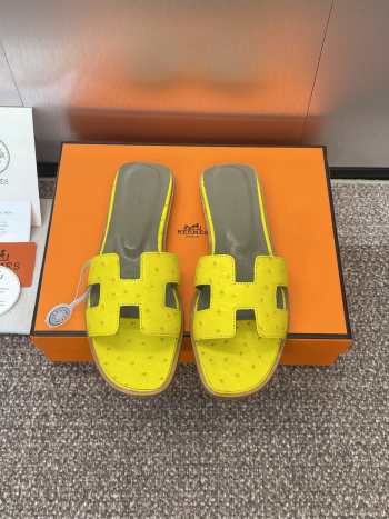 Uubags Hermes Oran Ostrich Leather Slippers 01