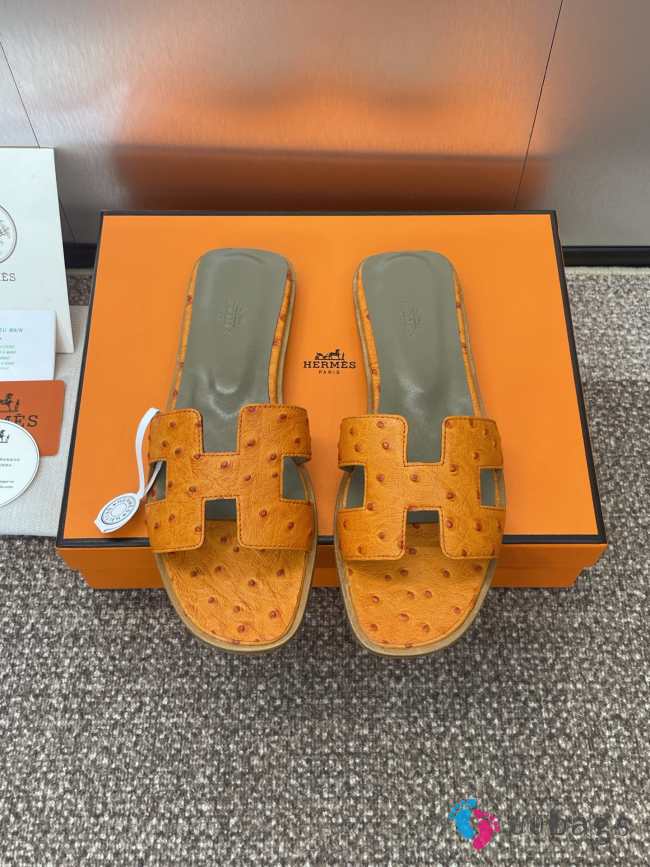 Uubags Hermes Oran Ostrich Leather Slippers 05 - 1