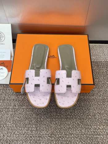 Uubags Hermes Oran Ostrich Leather Slippers 06
