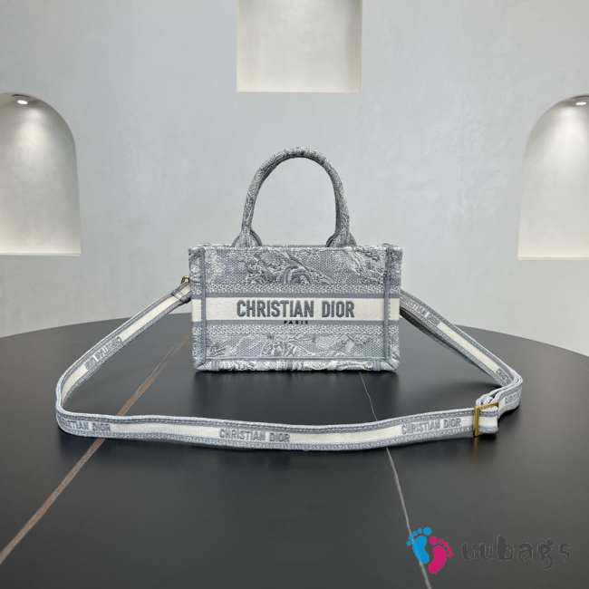 Uubags Mini Dior Book Tote Bag Grey Toile de Jouy Reverse Embroidery 21.5x13x7.5cm - 1