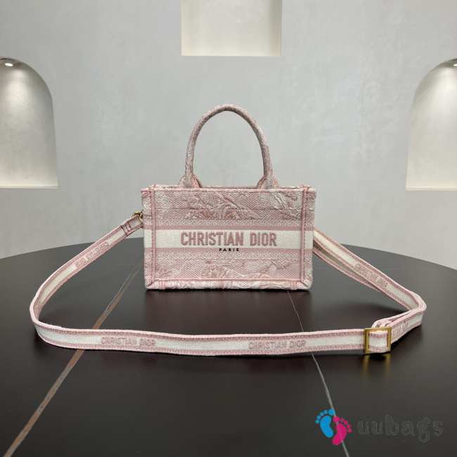 Uubags Mini Dior Book Tote Bag Pink Toile de Jouy Reverse Embroidery 21.5x13x7.5cm - 1