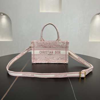 Uubags Mini Dior Book Tote Bag Pink Toile de Jouy Reverse Embroidery 21.5x13x7.5cm