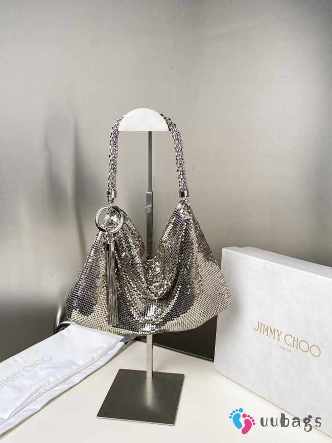 Uubags Jimmy Choo Callie Mini Silver Bag Clutch Bag with Diamond Motif and Crystal Hotfix 02 24x20x3.5cm - 1