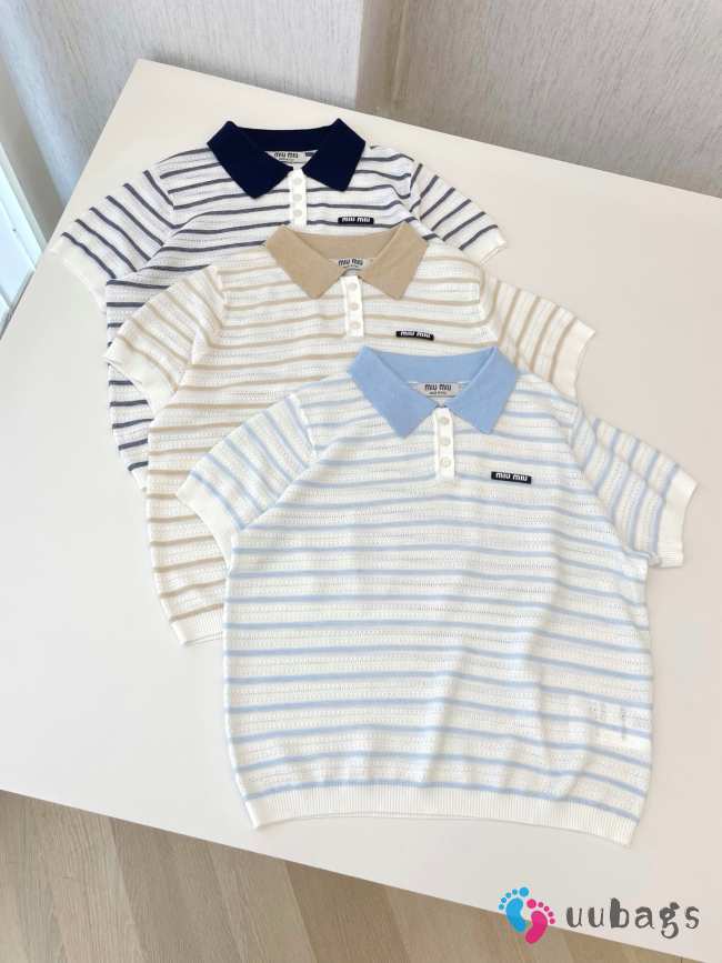 Uubags Miu Miu striped knit polo shirt  - 1