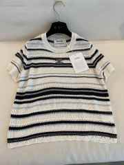 Uubags Chanel Off-White and Navy Wool Striped Sweater - 3