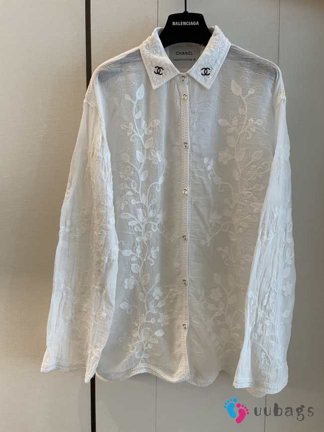 Uubags Chanel white embroidered lace shirt - 1