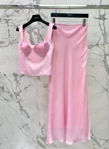 Uubags YSL heart short shirt with long skirt pink