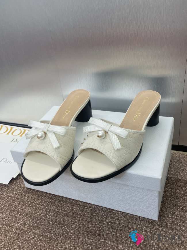 Uubags Dior Ballet Heeled Slide White Quilted Lambskin with Microcannage Motif 6cm - 1
