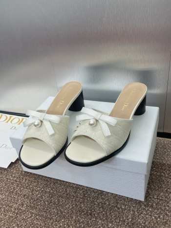 Uubags Dior Ballet Heeled Slide White Quilted Lambskin with Microcannage Motif 6cm