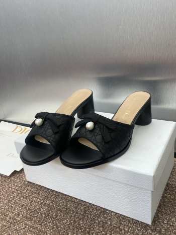 Uubags Dior Ballet Heeled Slide Black Quilted Lambskin with Microcannage Motif 6cm