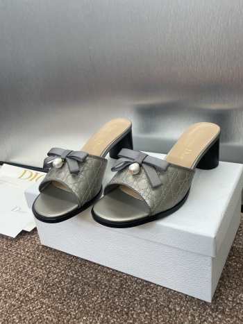 Uubags Dior Ballet Heeled Slide Grey Quilted Lambskin with Microcannage Motif 6cm