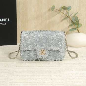 Uubags Chanel Flap Bag Fringed Sequins & Gold-Tone Metal In Silvery 15x22x6cm