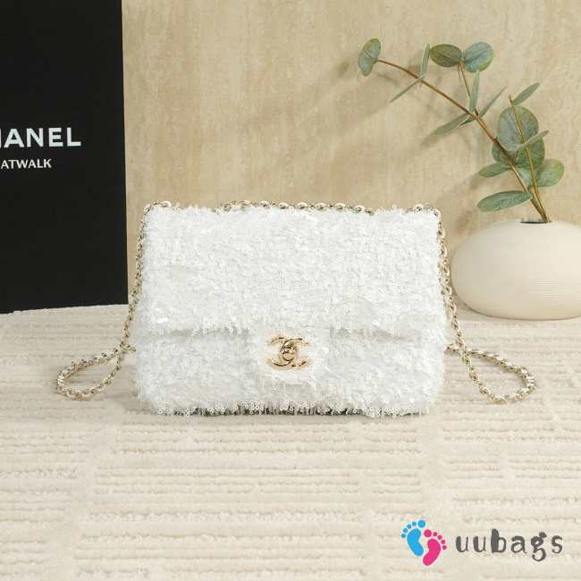 Uubags Chanel Evening Party Bag Fringed Sequins & Gold-Tone Metal In White 14x25x9cm - 1