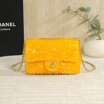 Uubags Chanel Flap Bag Fringed Sequins & Gold-Tone Metal In Yellow 14x21x8cm