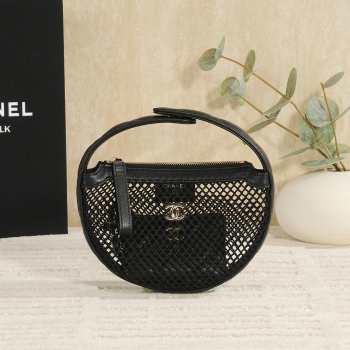 Uubags Chanel Small Clutch with Chain Mesh, Shiny Lambskin & Gold-Tone Metal In Black 10x17.5x9cm
