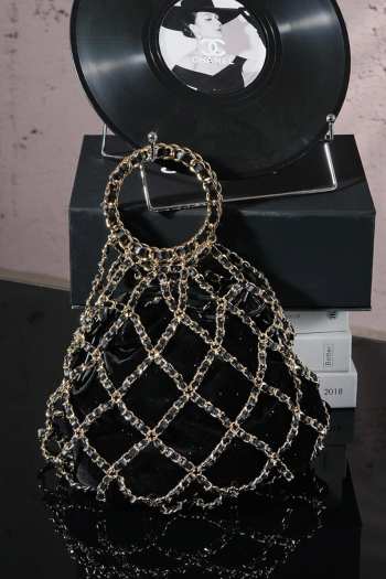 Uubags Chanel CC Coco Mark Net Bag Chain Handbag Suede Leather Black 42x18cm