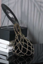 Uubags Chanel CC Coco Mark Net Bag Chain Handbag Suede Leather Black 42x18cm - 3