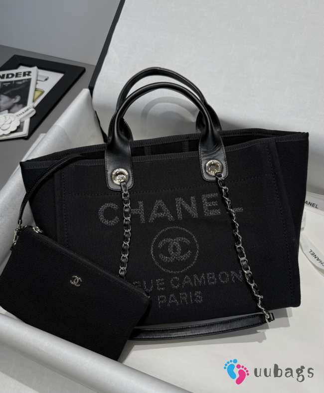 Uubags Chanel Shopping Bag Canvas & Gold-Tone Metal In Black 24x39x17cm - 1