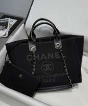 Uubags Chanel Shopping Bag Canvas & Gold-Tone Metal In Black 24x39x17cm - 1