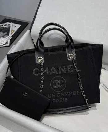 Uubags Chanel Shopping Bag Canvas & Gold-Tone Metal In Black 24x39x17cm