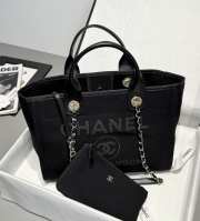 Uubags Chanel Shopping Bag Canvas & Gold-Tone Metal In Black 24x39x17cm - 4