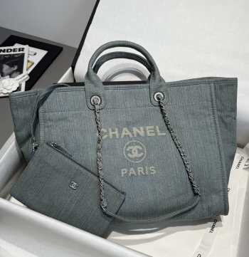 Uubags Chanel Shopping Bag Canvas & Gold-Tone Metal In Green 24x39x17cm