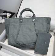 Uubags Chanel Shopping Bag Canvas & Gold-Tone Metal In Green 24x39x17cm - 4