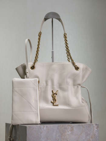 Uubags YSL Jamie shopping bag in white lambskin leather 27x29x11cm