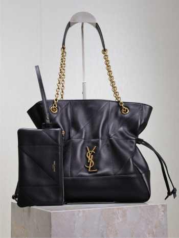 Uubags YSL Jamie shopping bag in black lambskin leather 27x29x11cm