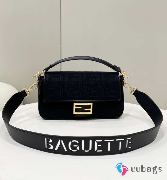 Uubags Fendi Baguette Bag In Black Suede Leather 28x6.5x13.5cm  - 1