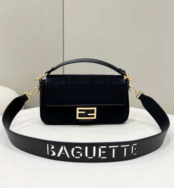 Uubags Fendi Baguette Bag In Black Suede Leather 28x6.5x13.5cm 