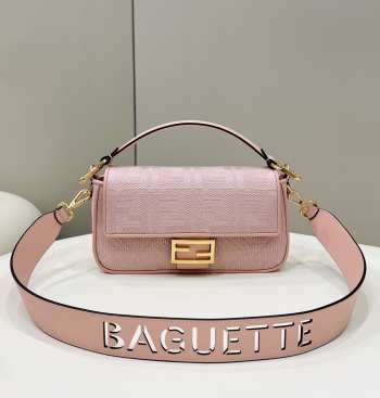 Uubags Fendi Baguette Bag In Pink Canvas 28x6.5x13.5cm