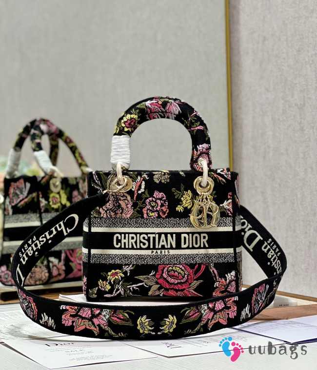 Uubags Dior Medium Lady D-lite Bag Jardin Botanique Motif Canvass Black 24x20x11cm - 1