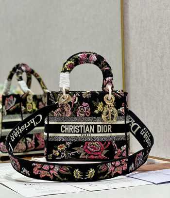 Uubags Dior Medium Lady D-lite Bag Jardin Botanique Motif Canvass Black 24x20x11cm