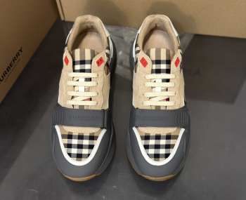 Uubags Burberry Checked Lace-Up Sneakers In Beige/Grey