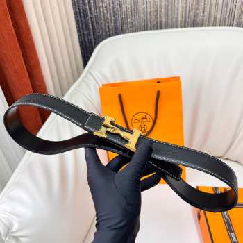 Uubags Hermes Twist belt gold buckle & reversible leather strap in black 3.2cm