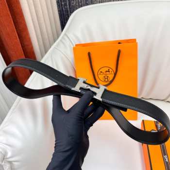 Uubags Hermes Twist belt silver buckle & reversible leather strap in black 3.2cm