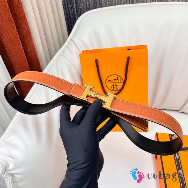 Uubags Hermes Twist belt gold buckle & reversible leather strap in tan 3.2cm - 1