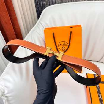 Uubags Hermes Twist belt gold buckle & reversible leather strap in tan 3.2cm