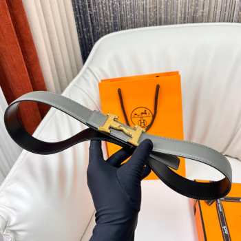 Uubags Hermes Twist belt gold buckle & reversible leather strap in grey 3.2cm