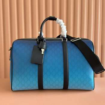 Uubags Gucci Chroma medium duffle gradient blue GG monogram coated fabric bag 