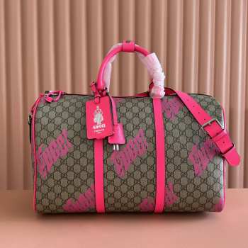 Uubags Gucci medium duffle bag in bright pink leather trim 44x29x23cm